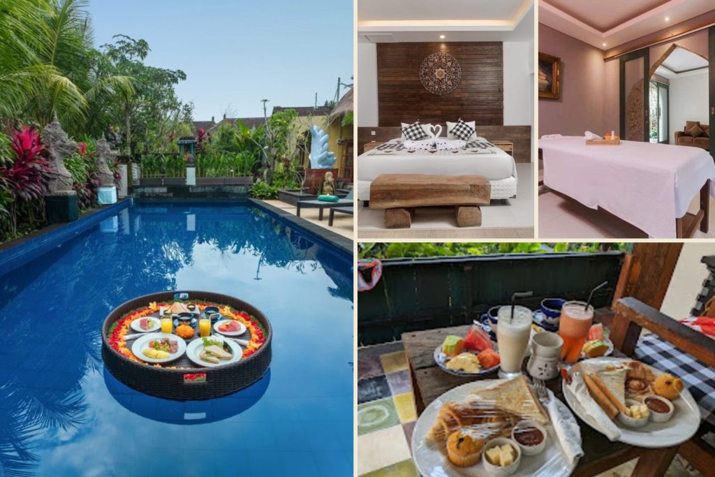 Nawasakti Resort Bali stay package in Pejeng Ubud couple enjoying a relaxing Bali getaway Balinese massage experience at Nawasakti Resort breakfast at Nawasakti Resort Ubud peaceful surroundings of Pejeng Ubud Bali comfortable accommodation at Nawasakti Resort